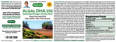 ProCaps Algal DHA 250 source label used in the packaging illustration