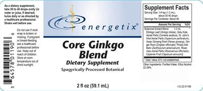 Energetix Core Ginkgo Blend source label used in the packaging illustration
