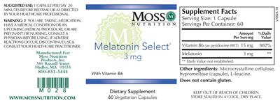 Moss Nutrition Melatonin Select 3 mg source label used in the packaging illustration