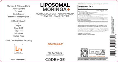 Codeage Liposomal Moringa+ source label used in the packaging illustration