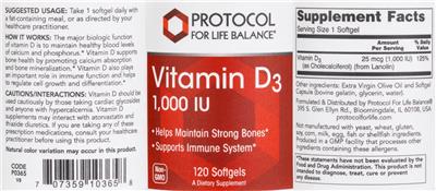 Protocol For Life Balance Vitamin D3 1000 IU product packaging