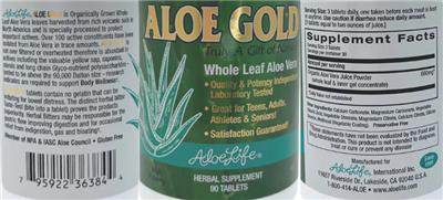 Aloe Life Aloe Gold source label used in the packaging illustration