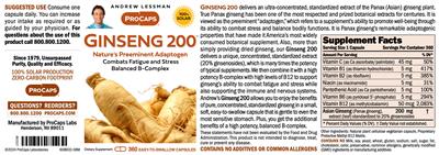 ProCaps Ginseng 200 source label used in the packaging illustration