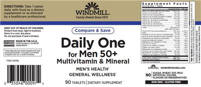 Windmill Daily One for Men 50+ source label used in the packaging illustration