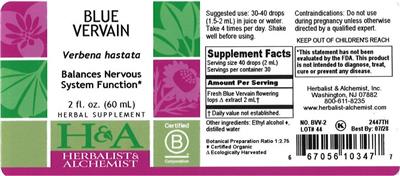 Herbalist & Alchemist Blue Vervain source label used in the packaging illustration