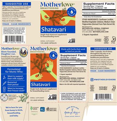 Motherlove Shatavari source label used in the packaging illustration