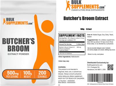 BulkSupplements.com Butcher's Broom Extract Powder 500 mg product packaging