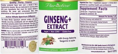 Paradise Ginseng + Extract source label used in the packaging illustration