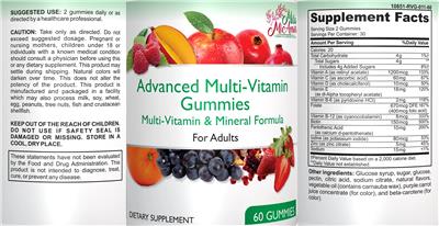 MilaMiAmor Advanced Multi-Vitamin Gummies For Adults source label used in the packaging illustration