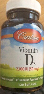 Carlson Vitamin D3 2000 IU (50 mcg) source label used in the packaging illustration