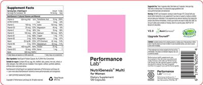 Performance Lab NutriGenesis Multi for Women source label used in the packaging illustration