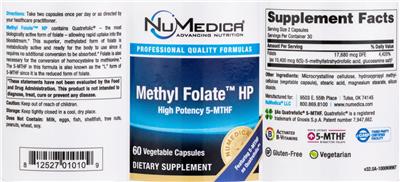 NuMedica Methyl Folate HP source label used in the packaging illustration