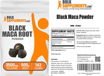 BulkSupplements.com Black Maca Root Powder 3500 mg product packaging