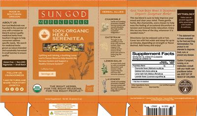 Sun God Medicinals 100% Organic Heka Serenitea product packaging
