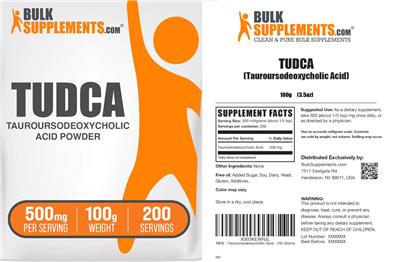 BulkSupplements.com TUDCA Tauroursodeoxycholic Acid Powder 500 mg product packaging