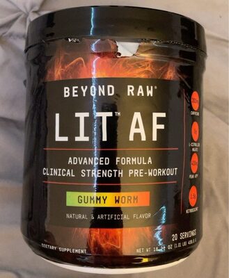 GNC Beyond Raw LIT AF Gummy Worm source label used in the packaging illustration