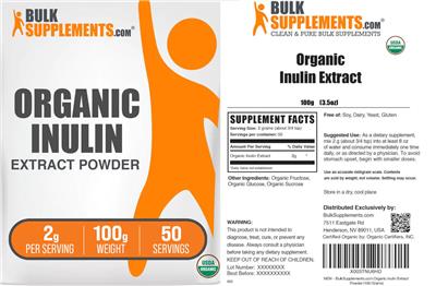 BulkSupplements.com Organic Inulin Extract Powder 2 g product packaging