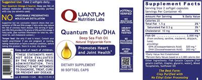 Quantum Nutrition Labs Quantum EPA/DHA source label used in the packaging illustration