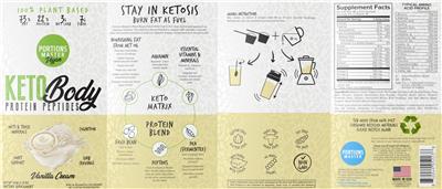 Portions Master Vegan Keto Body Protein Peptides Vanilla Cream source label used in the packaging illustration