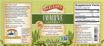Barlean's Immune Support Natural Olive Leaf Flavor source label used in the packaging illustration