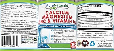 Pure Naturals Calcium Magnesium Zinc & Vitamin D3 source label used in the packaging illustration