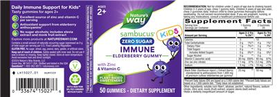 Nature's Way Sambucus Kids Immune Elderberry Gummy Zero Sugar product packaging