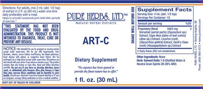 Pure Herbs ART-C source label used in the packaging illustration