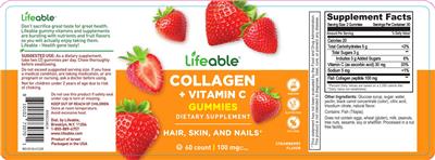 Lifeable Collagen + Vitamin C Gummies 100 mg Strawberry Flavor source label used in the packaging illustration