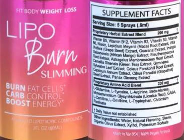 Fit Body Weight Loss Lipo Burn Slimming source label used in the packaging illustration