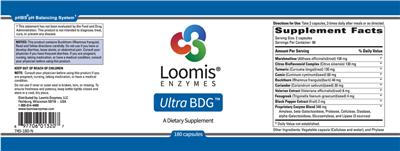 Loomis Enzymes Ultra BDG source label used in the packaging illustration