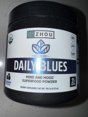 ZHOU Organic Daily Blues Blueberry source label used in the packaging illustration