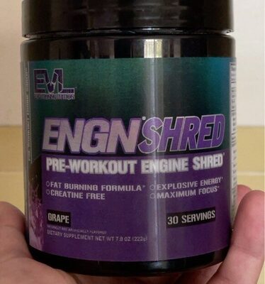 Evlution Nutrition ENGN Shred Pre-Workout Grape source label used in the packaging illustration
