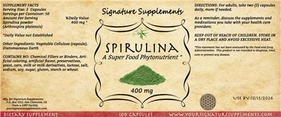 Signature Supplements Spirulina 400 mg product packaging
