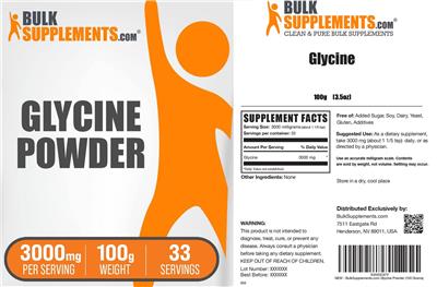 BulkSupplements.com Glycine source label used in the packaging illustration