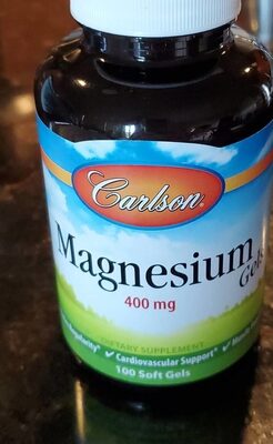 Carlson Magnesium Gels 400 mg source label used in the packaging illustration
