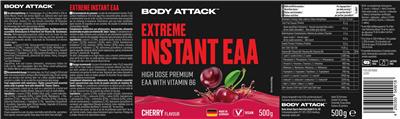 Body Attack Extreme Instant EAA Cherry Flavour source label used in the packaging illustration