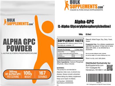 BulkSupplements.com Alpha-GPC Powder 300 mg source label used in the packaging illustration