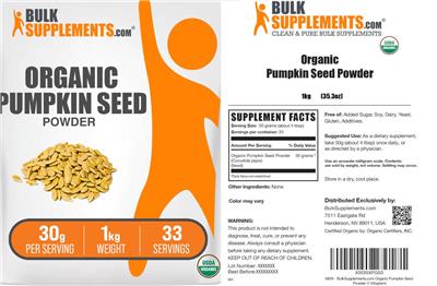 BulkSupplements.com Organic Pumpkin Seed Powder 30 g product packaging