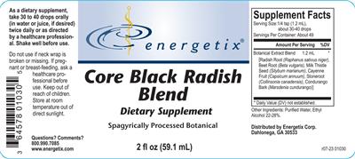 Energetix Core Black Radish Blend source label used in the packaging illustration