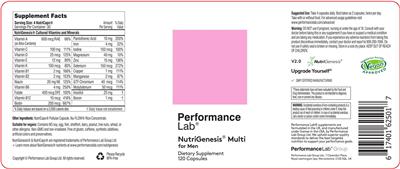 Performance Lab NutriGenesis Multi for Men source label used in the packaging illustration