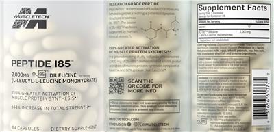 MuscleTech Peptide I85 source label used in the packaging illustration