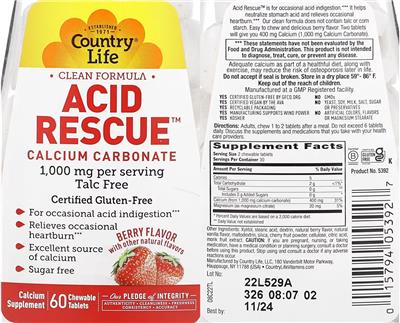 Country Life Acid Rescue Berry Flavor source label used in the packaging illustration