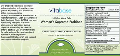 Vitabase Women's Suprema Probiotic source label used in the packaging illustration