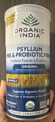 Organic India Psyllium Pre & Probiotic Fiber Original source label used in the packaging illustration