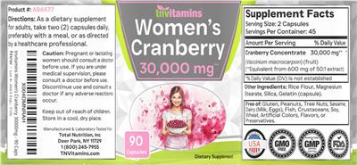 tnvitamins Women's Cranberry 30000 mg source label used in the packaging illustration