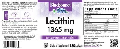 Bluebonnet Lecithin 1365 mg source label used in the packaging illustration