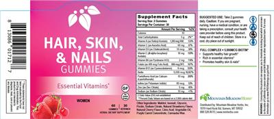 Mountain Meadow Herbs Hair Skin & Nails Gummies Cherry Strawberry Flavor source label used in the packaging illustration