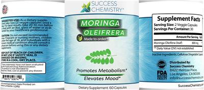 Success Chemistry Moringa Oleifrera source label used in the packaging illustration