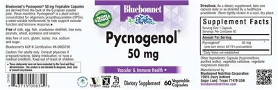 Bluebonnet Pycnogenol 50 mg source label used in the packaging illustration