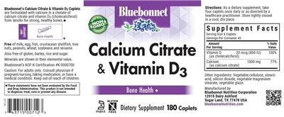 Bluebonnet Calcium Citrate & Vitamin D3 source label used in the packaging illustration